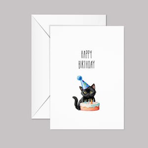 Carte de joyeux anniversaire, art de chat noir, l'amant de chat, joyeux anniversaire, carte de voeux vierge, carte de chat drôle, carte faite main, carte d'anniversaire de chat, art