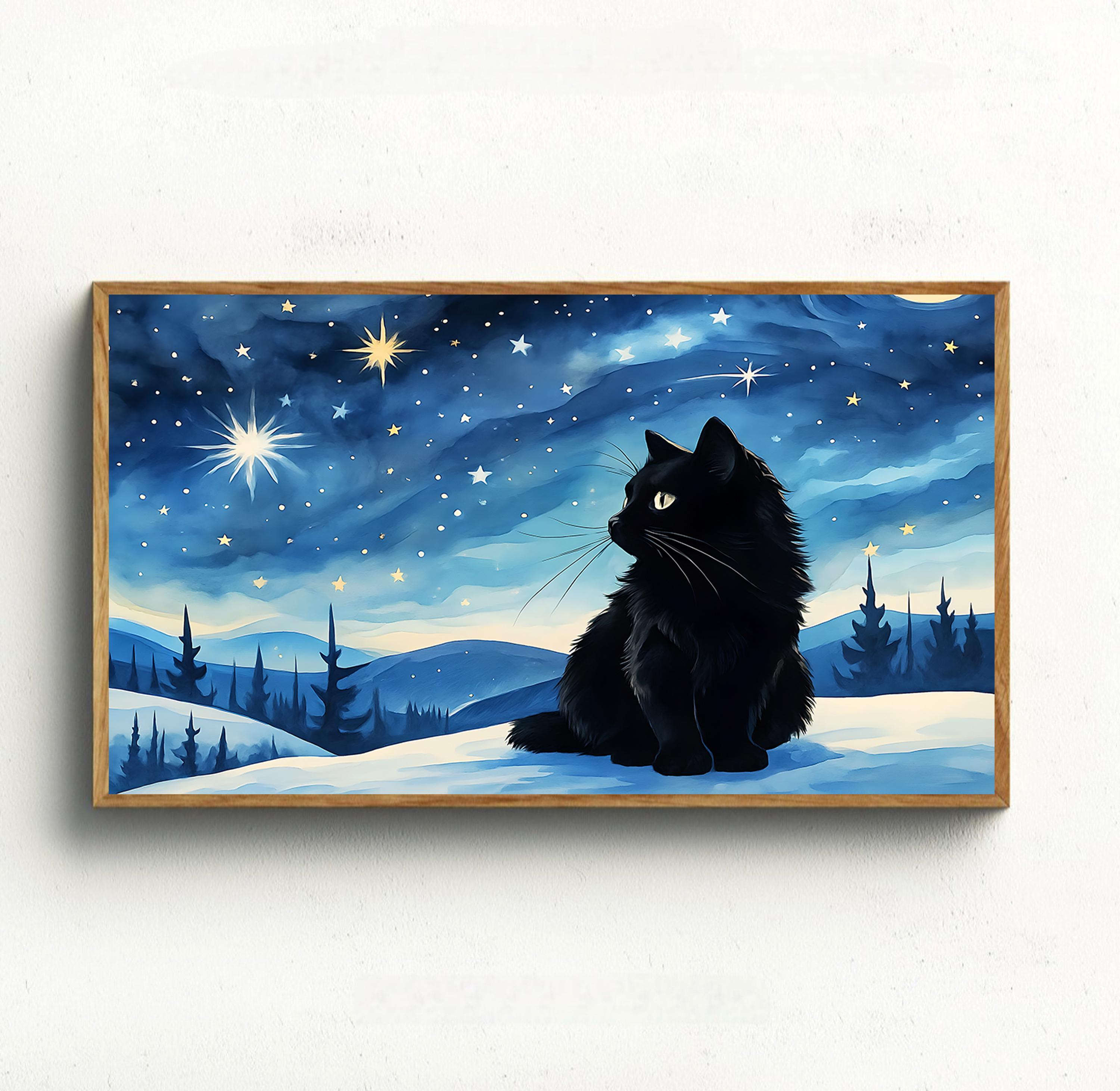 Starry Night frame tv art, Samsung tv art, Halloween Samsung Frame TV art,A Starry Night art, black cat tv art,Vincent Van Gogh art,Van Gogh