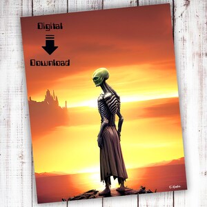 Alien Rising Kunstdruck, digitale Kunst, druckbare Kunst, Alien Kunstdruck, Alien Kunst, digitaler Download, bunter Hintergrund, Alien Kunst Download