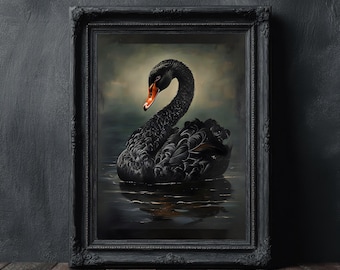 Black Swan, Romantic Wall Art, Victorian Bird, Dark academia, gothic bird print,cottagecore animal wall art,gothic girlfriend,Victorian bird