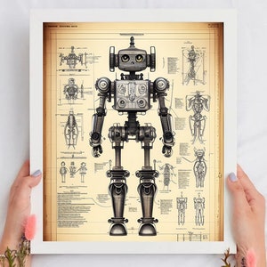 Esquemas de arte de robots, impresión de robots, arte de robots retro, decoración de habitación infantil, descarga digital imprimible, arte de robots imprimible, arte de pared de robots, robot