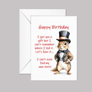 Carte de joyeux anniversaire, carte d'écureuil, chariot de noix, carte drôle, carte de nerd, carte d'humour, carte faite main, carte vulgaire, carte d'animal, humour d'écureuil