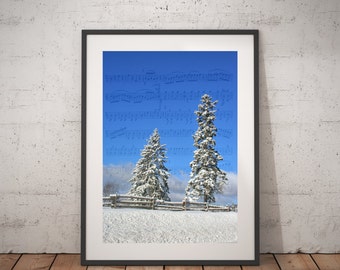 Winter landscape tree photography print, snow scenery art prints
