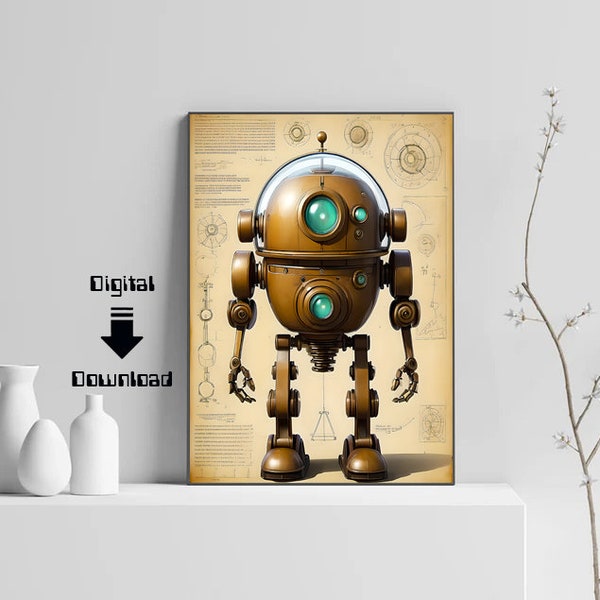 Robot art schematics art print, robot art, retro robot art,kid's room decor,instant download,printable art, printable robot art,robot print