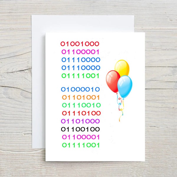 Happy Birthday Binary Card, Greeting card, geek card, binary birthday card, computer humor, geek humor