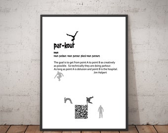 Parkour defined, Office art quote, QR Code art, wall art, nerd gift, geek quote, office study dorm decor art