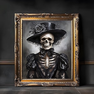 Victorian Skeleton Wall Art, Gothic Skull Prints, Dia de los Muertos, Gothic Home Decor, Witchy Goth Room Decorations,goth wall decor,Gothic