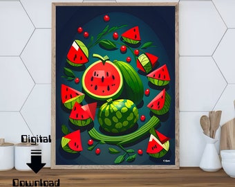 Watermelon print, watermelon printable, printable art, watermelon downloadable, watermelon download, summer decor,summer kitchen,kitchen art