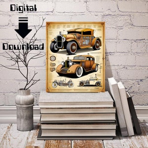 Steampunk car schematics, steampunk car, steam punk, steampunk art print, steampunk, kid&#39;s room decor, printable digital download, steampunk