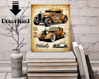 Steampunk car schematics, steampunk car, steam punk, steampunk art print, steampunk, kid's room decor, printable digital download, steampunk