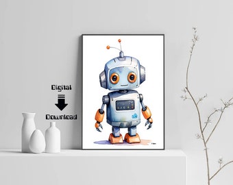 Children's robot art print, robot print, instant download, printable robot art, kid's bedroom art, robot art print, robots, whimsical robot