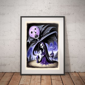 Skeleton art print, helloween art print, purple black art prints,  digital download, skull art print, gothic wall art,  unique and eerie