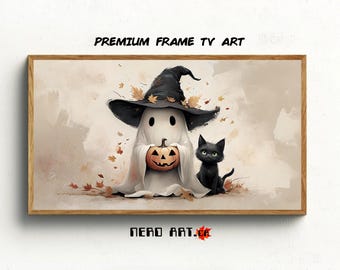 Halloween Ghost and Black Cat TV Art (Digital Download)