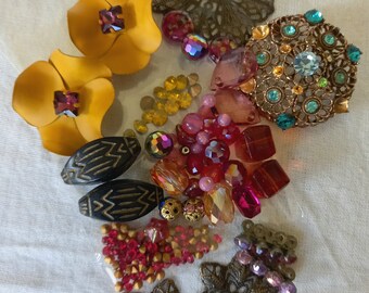 Exotic mixed media jewellery Inspiration Indian Tika Box .A curated themed selection of bright  beauty to add to your own stash. 120+ items