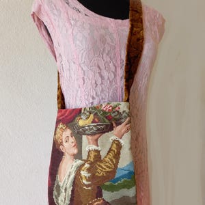 Tapestry Boho Crossbody or shoulder  bag.Italian hand stitched tapestry and vintage button closure.2 compartments.Vintage velvet back panel.