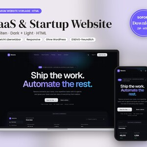 Website Vorlage SaaS Startup HTML | Mehrseitiges Landing Page Template, KI App, Software Homepage, Dark Mode, Pricing Seite