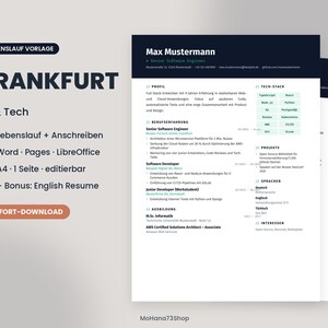 Lebenslauf Vorlage IT Tech Word Deutsch | Bewerbung Anschreiben Entwickler | Software Engineer CV Template A4 | Frankfurt