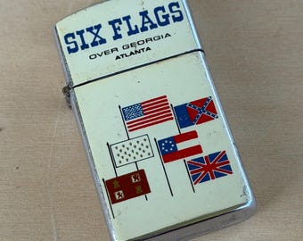 Vintage Lighter Six Flags over Georgia Atlanta Theme Park Souvenir chrome colored Lighter with applied label Japan