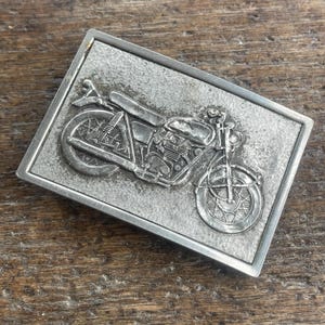Vintage Motorcycle raised design silver colored belt buckle