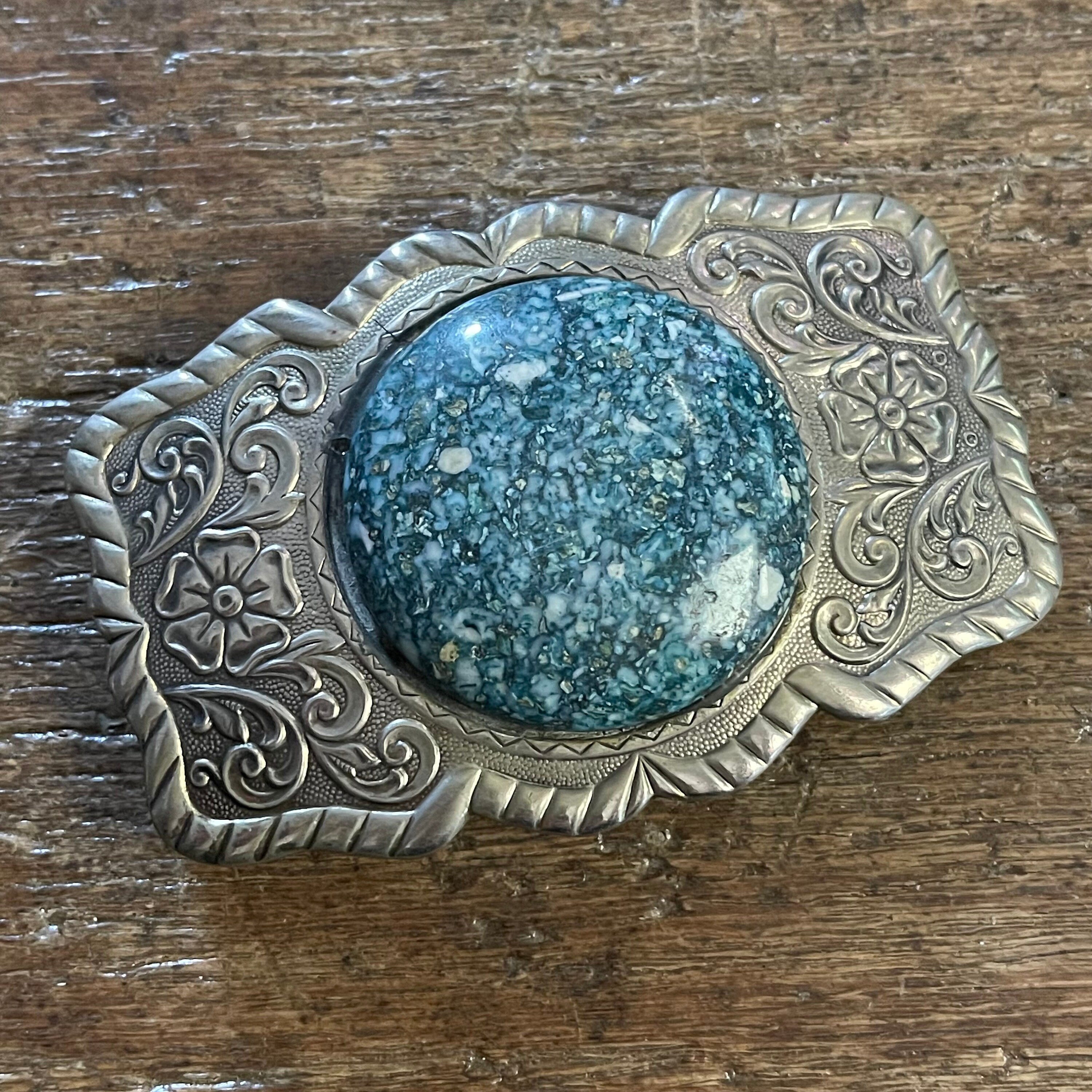 Vintage Buckle Bell Nickel Silver With Composite Stone 