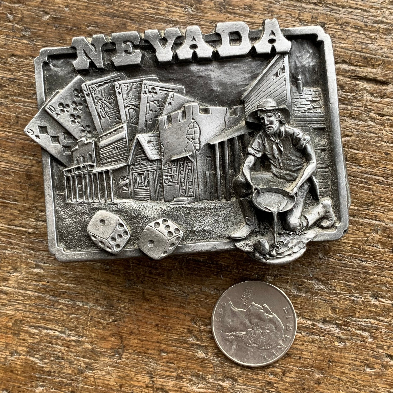 Vintage Nevada Themed Gambling Gold Rush Scenic Pewter Colored Belt