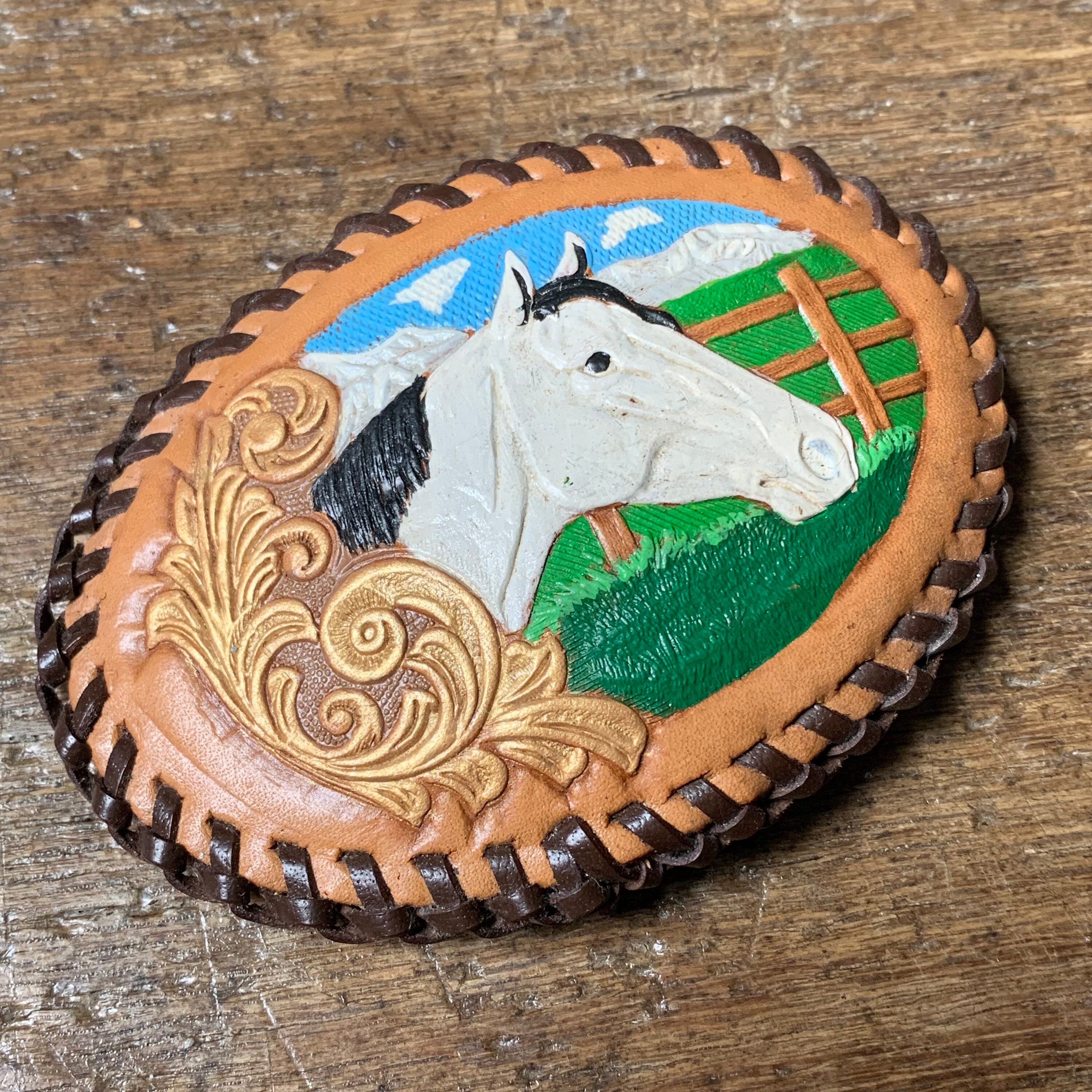 Vintage Horse Scene Brooch Belt Size Large Horse Theme Storyteller Concho Belt - Becenti main image 3