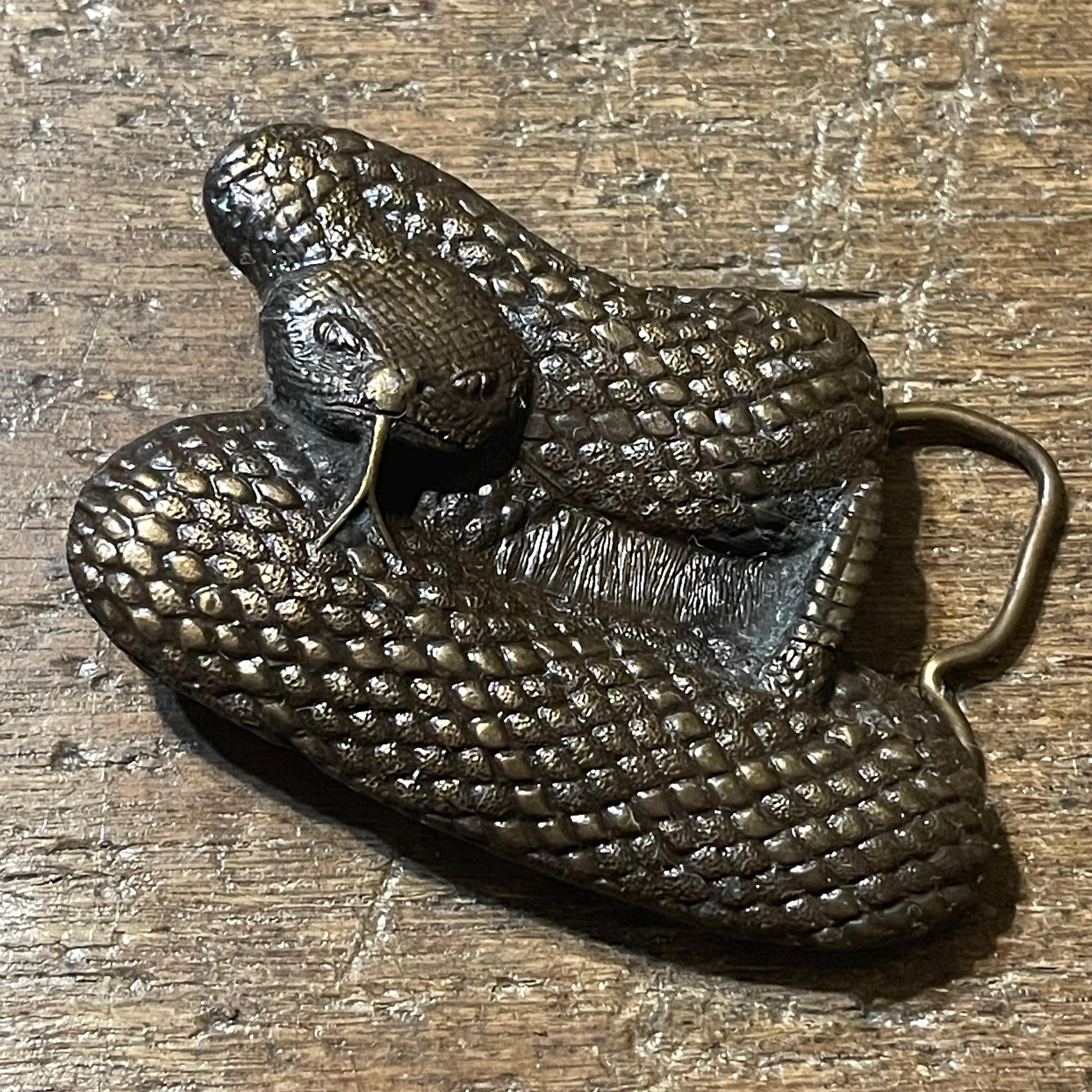 Rattlesnake Design Brass Colored Raised Figural Belt Buckle 1976