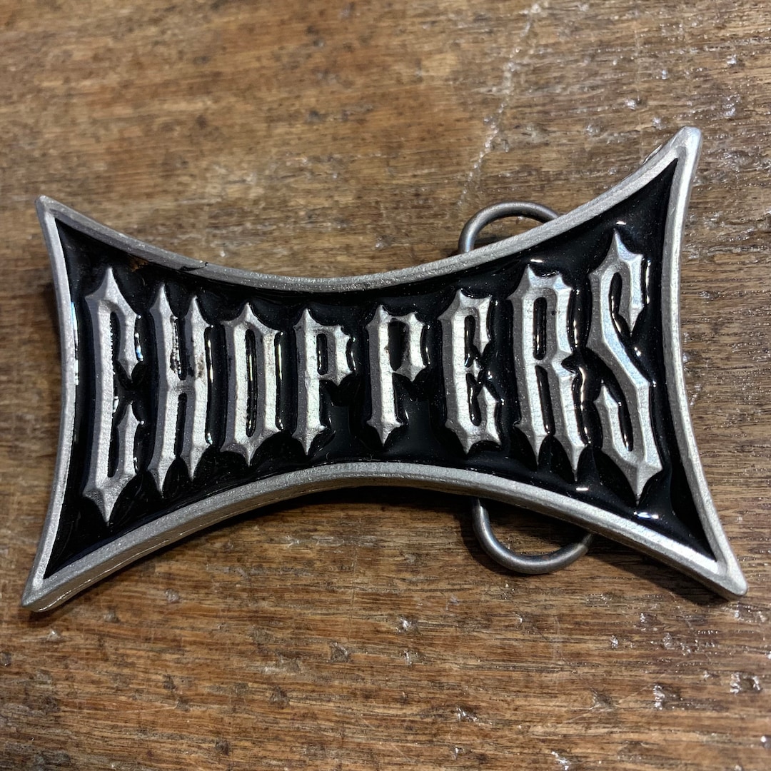 Choppers Gothic Script Design With Black Enamel Inset Raised Design Pewter Colored Belt Buckle