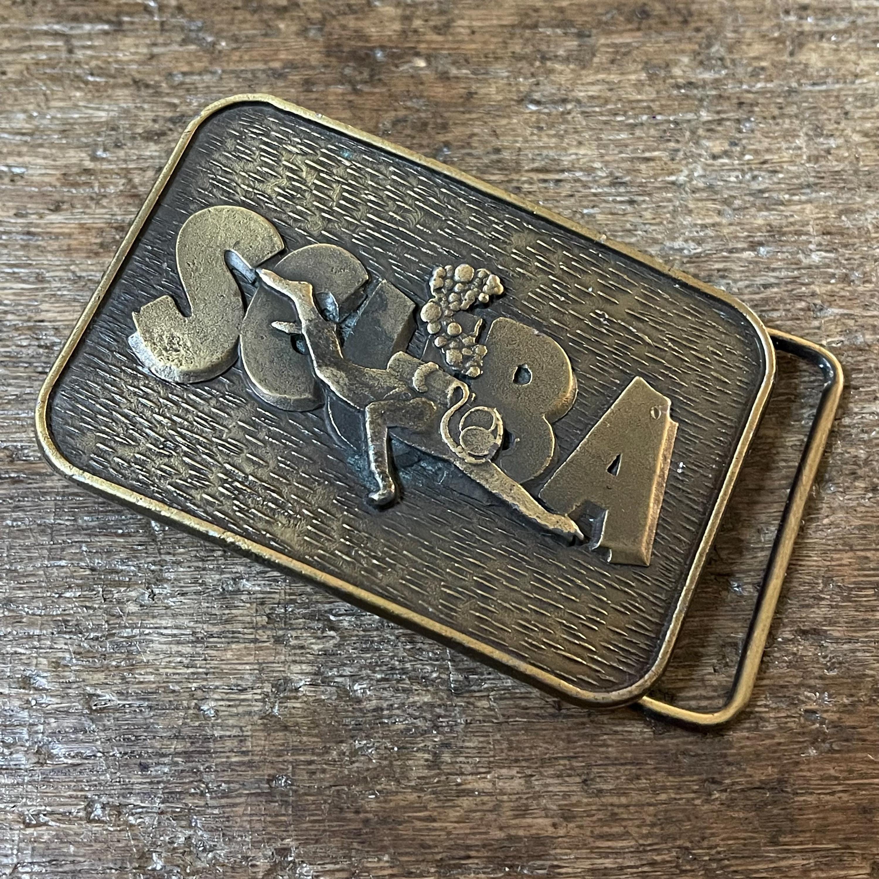 Buckle Vintage Buckle Scuba Diver Raised Design Brass 