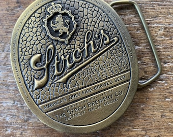 Vintage Stroh’s Beer alcohol advertising Brass colored belt buckle