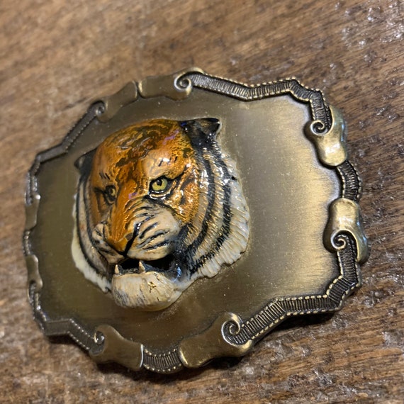 Vintage wildlife Tiger Face raised design enamele… - image 6