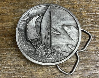 Clipper Mato Belt Buckle 70s 80s Heavy Pewter Sail Boat Ship  display picture 1