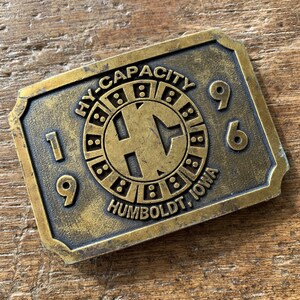Hy-Capacity Humboldt Iowa 1996 brass colored Limited Edition belt buckle