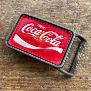 Vintage Coca Cola Coke Advertising leather stamped and colored design belt buckle