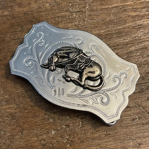 Western bucking bronco horse chrome Silver colored base and pewter colored horse Belt Buckle