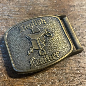 Vintage English Leather Advertising brass colored belt buckle