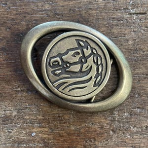 Vintage buckle Horse head figural design brass colored belt buckle