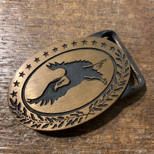 Vintage Flying Eagle stars and Ivy design brass colored belt buckle