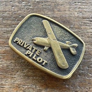 Vintage Private Pilot airplane plane Design solid brass belt buckle 1978