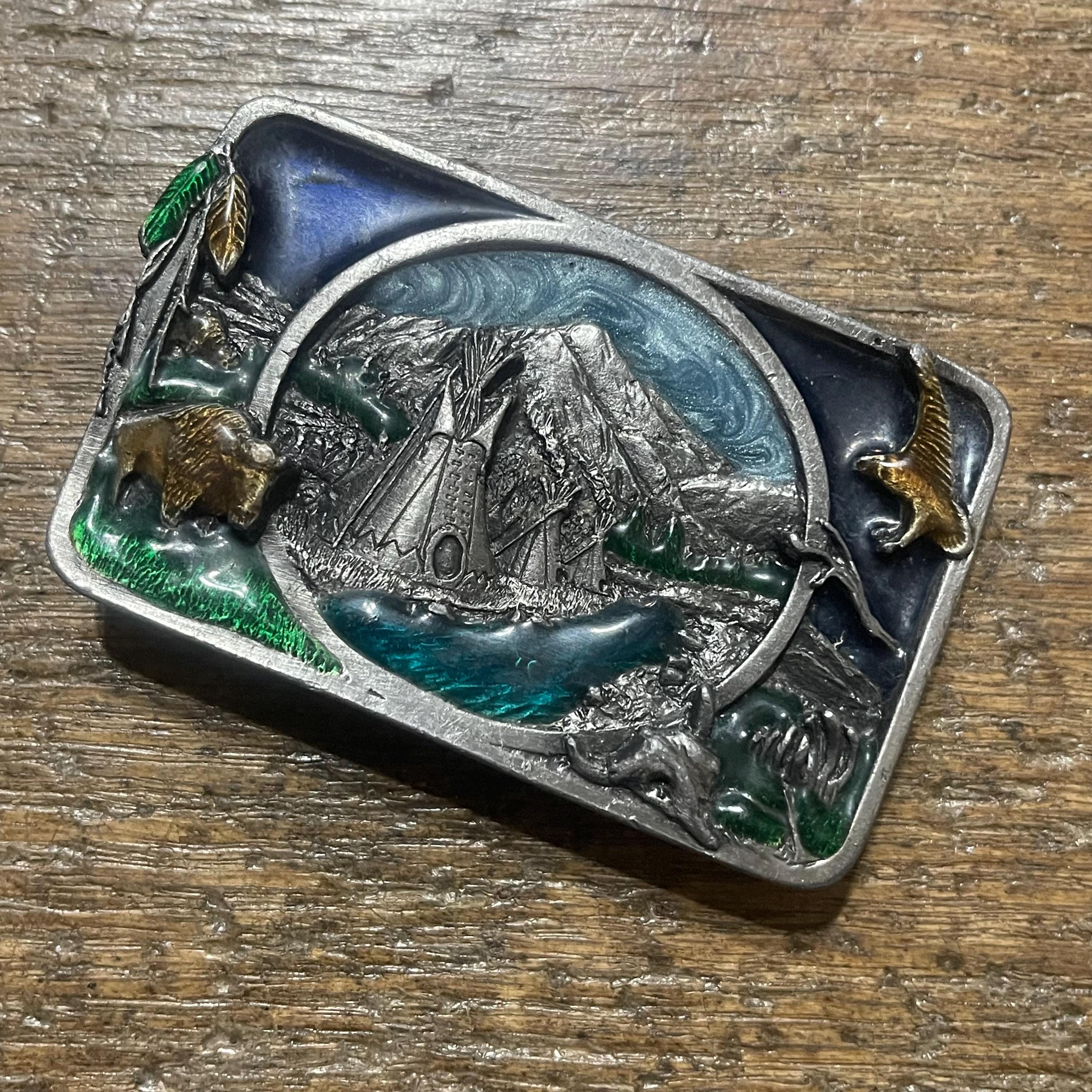 Vintage Siskiyou Enameled Belt Buckle Western Native 1991 Siskiyou Buckle Co Indian Great Spirit Enameled Belt  main image 3