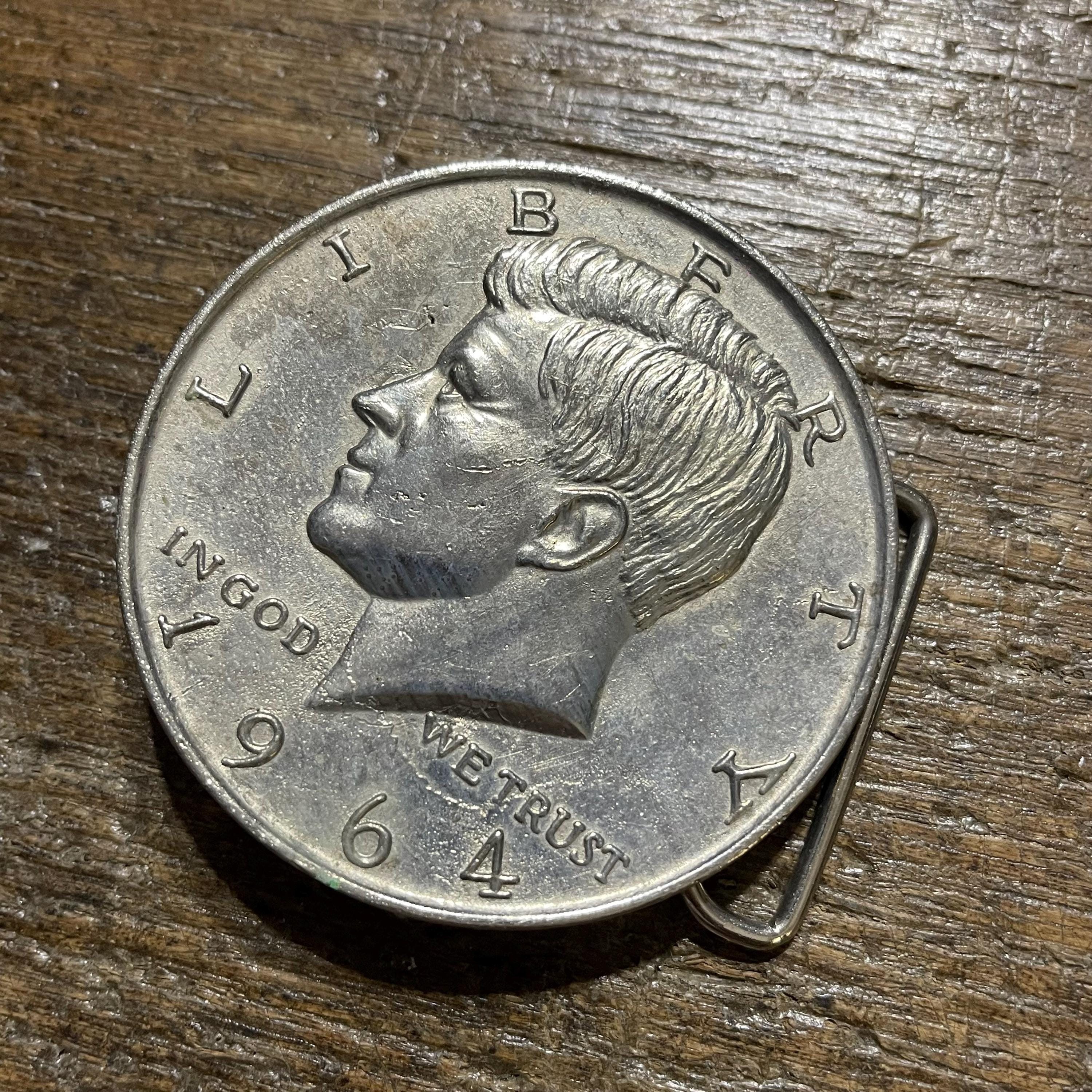 Silver United States Kennedy Half-Dollar Coin 90% - GSI Exchange Silvertone Metal 4x3 Buckle-Center is US Kennedy Half Dollar Coin Cutout main image 1