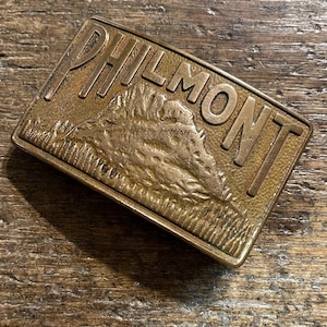 Philmont raised Mountain design New Mexico copper colored belt buckle