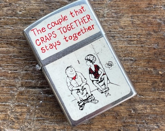 Vintage lighter novelty The couple that Craps Together stats together funny themed enameled metal Lighter