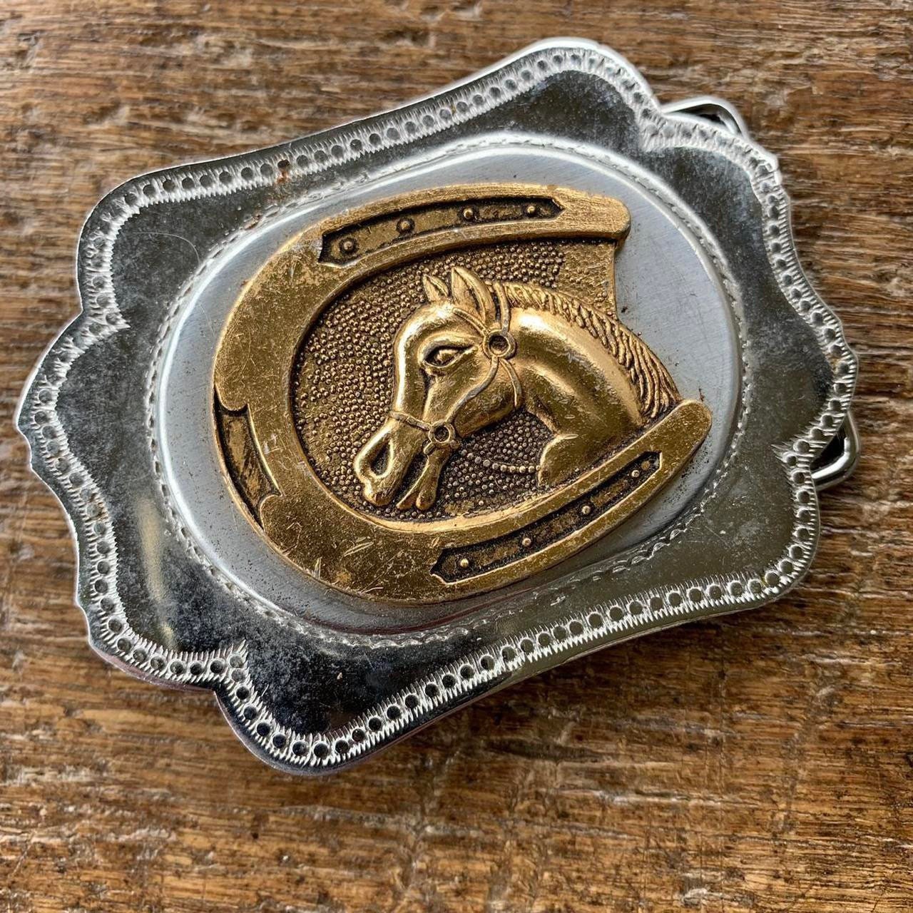 Western Buckle Vintage Gold Colored Horse and Horseshoe  display picture 1