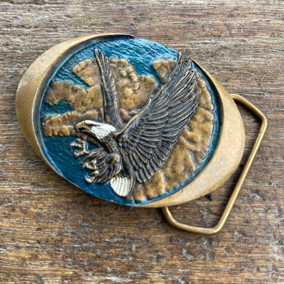 Vintage Brass Flying Birds Belt Buckle Vintage Solid Brass American Eagle Belt Buckle Old Oval  main image 3