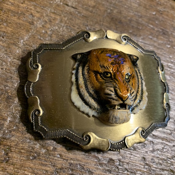 Vintage wildlife Tiger Face raised design enamele… - image 2