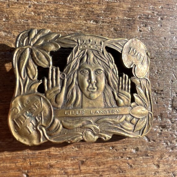 Vintage Belt Buckle Antique Lillie Langtry 1901 the Jersey Lily