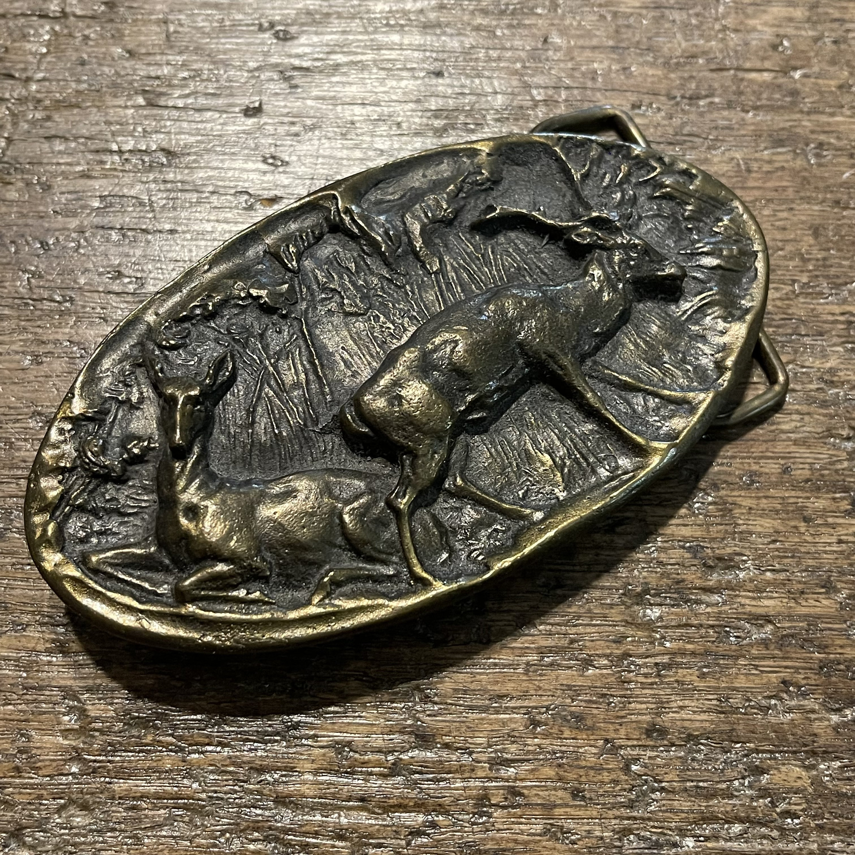 BRASS Scenic Deer Belt‎ Buckle Unisex Nature Wild Life Scene Deer Elk Buck Doe Wildlife Nature Scene Hunting Brass Tone  main image 2