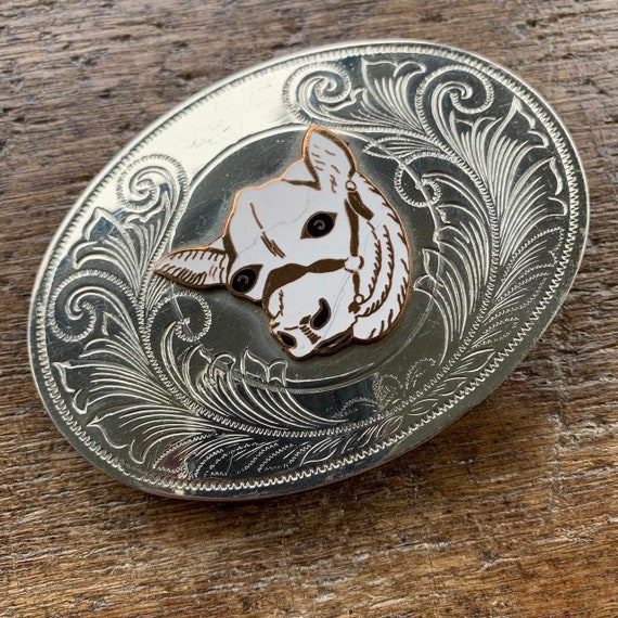 Vintage Western Cattle Head Design And Floral Enameled Nickel Etsy vintage-western-cattle-head-design-and-floral-enameled-nickel-etsy