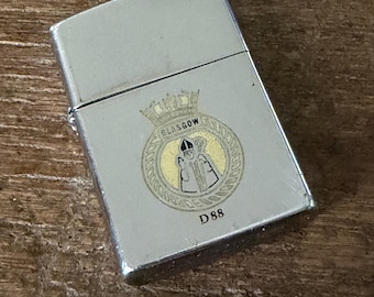 Vintage zippo lighter HMS Glasgow Type 42 naval destroyer Memor Es Tuorum enameled design zippo Lighter